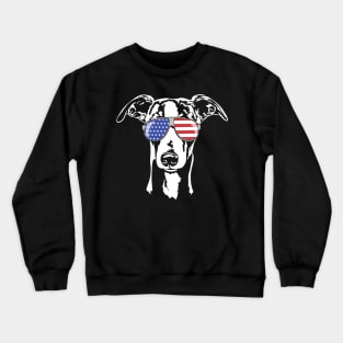 Funny proud Whippet with American Flag sunglasses Crewneck Sweatshirt